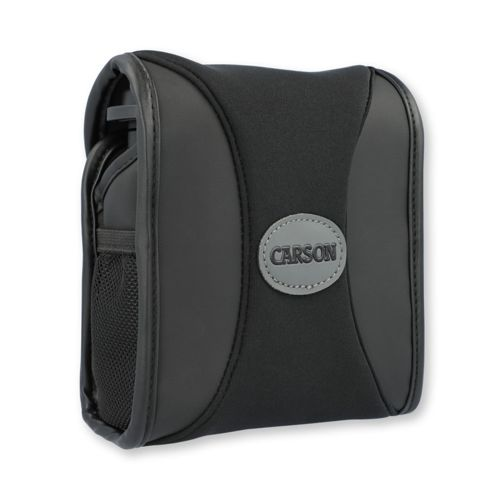 Custodia nera con logo Carson grigio e tasca laterale in rete.