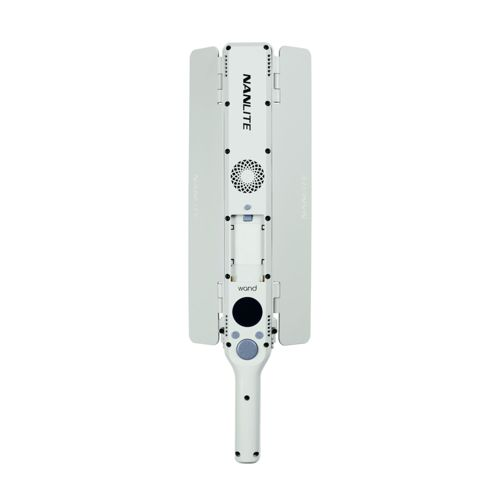 Lampe bton Nanlite blanche avec deux panneaux rglables, ventilateur et commandes.