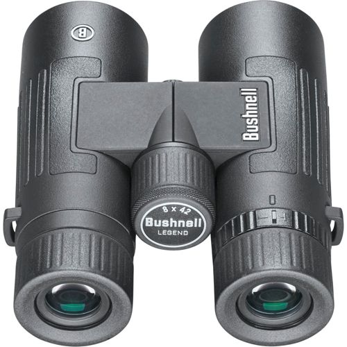 Binocolo Bushnell nero 8x42 LEGEND con impugnatura testurizzata e rotella di messa a fuoco.