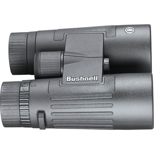 Un binocolo Bushnell nero con rotella di messa a fuoco e lenti.