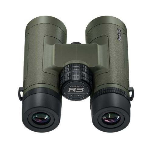 Binocolo verde con logo R3 e marchio Bushnell, 10x42.
