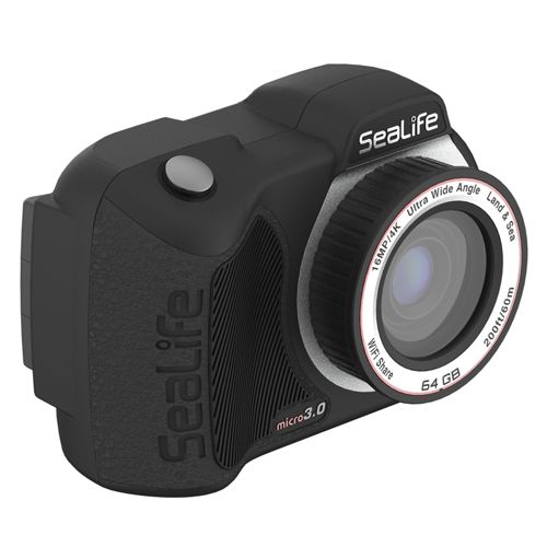 Schwarze SeaLife Micro 3.0 Kamera mit Weitwinkelobjektiv, 64 GB Speicher.