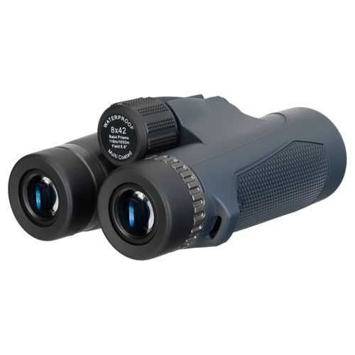 Binocolo grigio impermeabile 8x42 con lenti multistrato.