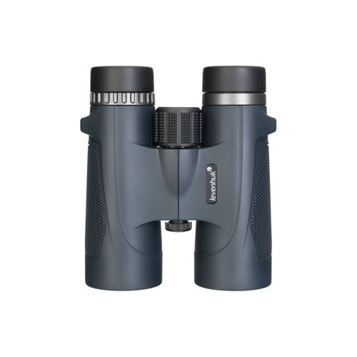 Binocolo grigio con oculari neri e rotella di messa a fuoco.