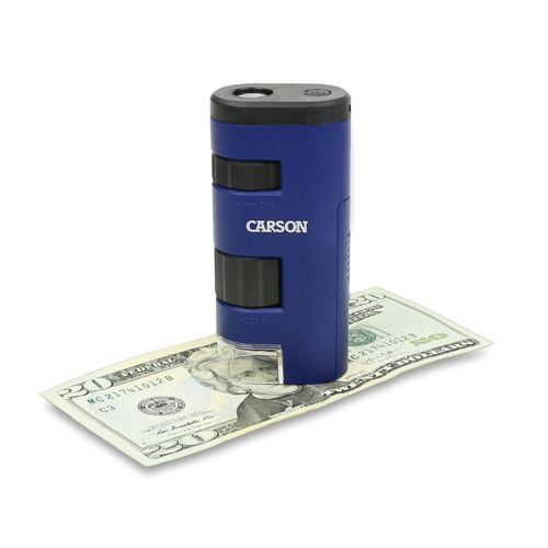 Microscopio Carson blu su una banconota da venti dollari.