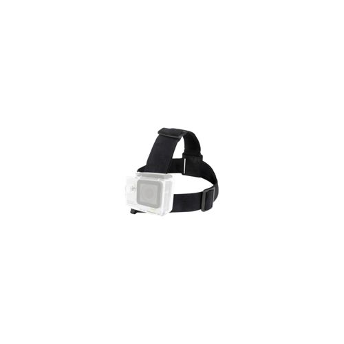 Fascia nera regolabile per la testa con alloggiamento trasparente per fotocamera.