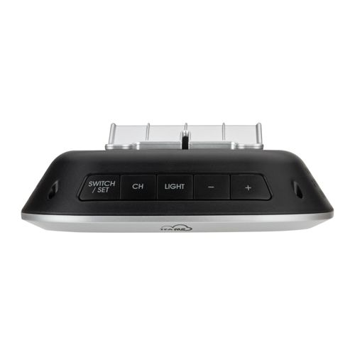 Télécommande noire avec boutons : SWITCH/SET, CH, LIGHT, -, +