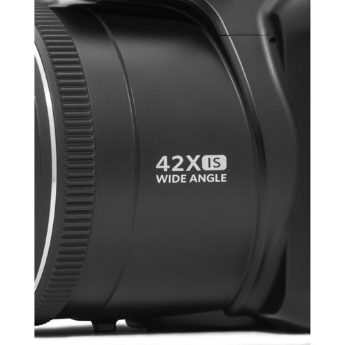 Lente de cámara negra con zoom óptico 42x y gran angular.