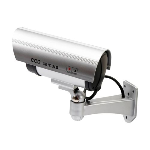 Silberne CCD-Kamera mit Halterung und Kabel, auf weißem Hintergrund.