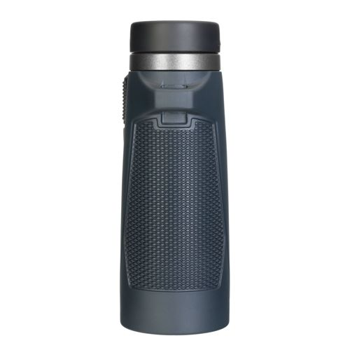 Binocolo grigio scuro con impugnatura testurizzata e tappo.