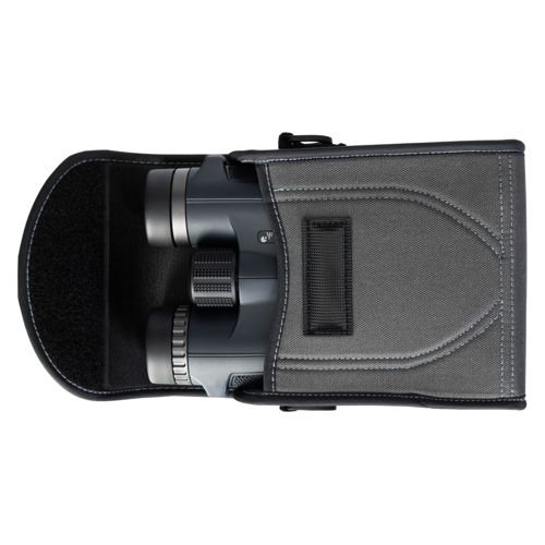 Custodia in tessuto grigio con binocolo grigio.