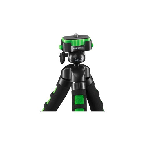 Mini treppiede compatto nero e verde con gambe flessibili.