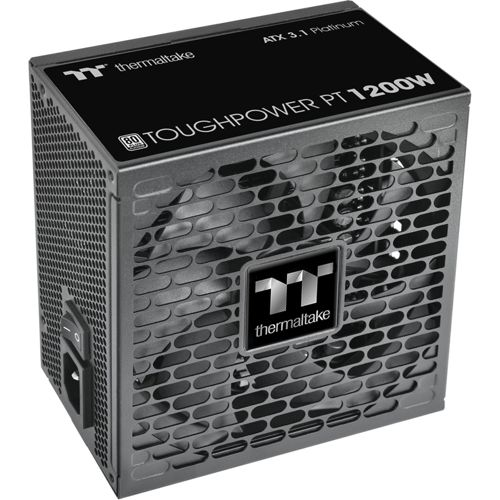 Un alimentatore grigio Thermaltake Toughpower PT 1200W ATX 3.1 Platinum.