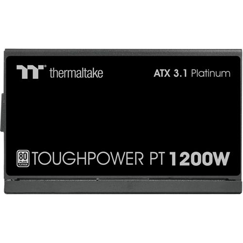 Alimentatore Thermaltake nero con etichette "TOUGHPOWER PT 1200W" e "ATX 3.1 Platinum".