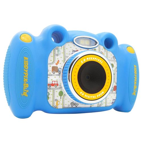 Una cámara infantil azul con diseño de coche y lente de 2,0 megapíxeles.