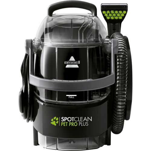 Limpiador de alfombras Bissell SpotClean Pet Pro Plus negro con manguera y cepillo.