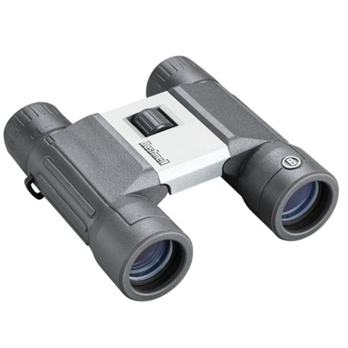 Grijze Bushnell verrekijker met wit focuswiel.