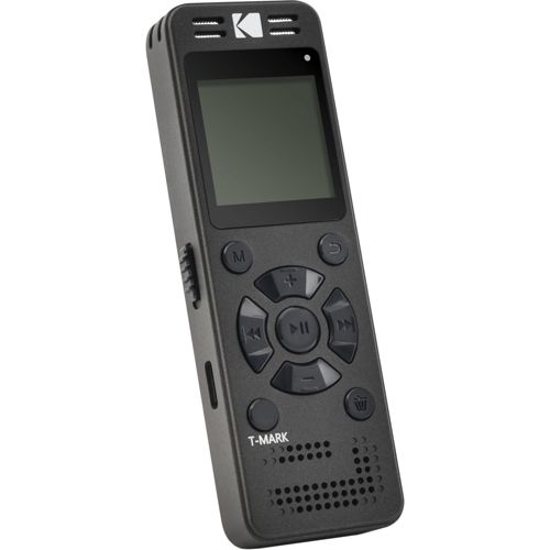 Ein schwarzer digitaler Rekorder mit Bildschirm und Bedienelementen.
