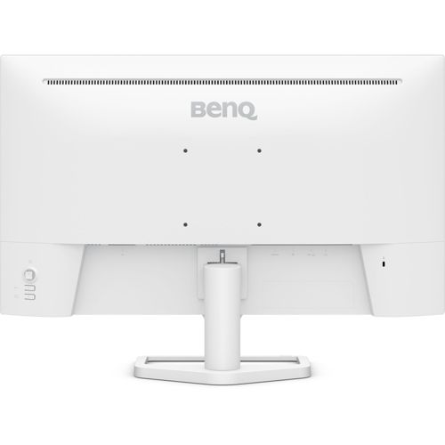 Back view of a white BenQ monitor showing ports and stand.