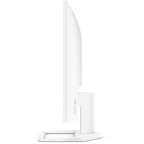 A white computer monitor, shown from the side, on a white background.