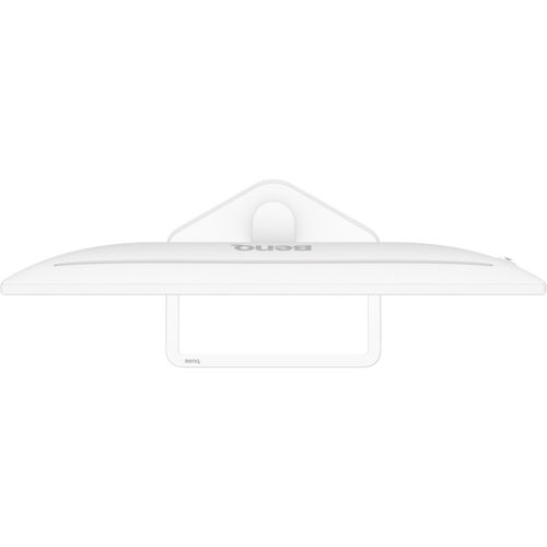 Top view of a white BenQ monitor with slim bezels and a U-shaped stand.