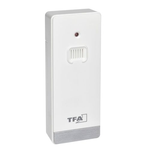 Ein weißes TFA-Gerät mit Lüftungsschlitz und rotem Licht.