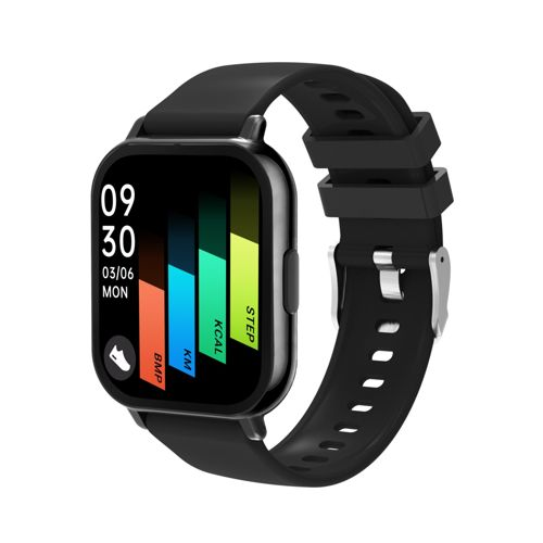 Black smartwatch with colored activity bars on screen.