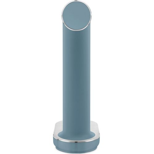 Ein blauer Zylinder mit silbernen Akzenten auf weißem Hintergrund.