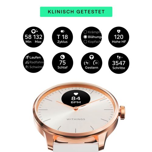 Klinisch getestete Uhr mit Herzfrequenz-, Schlaf- und Aktivitätsdaten.