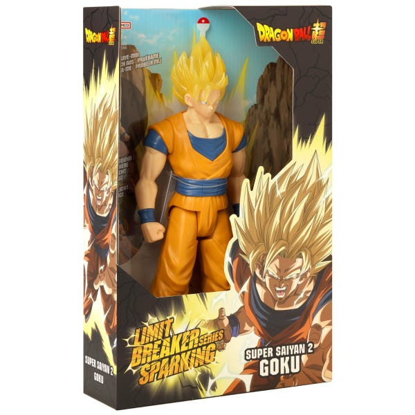 Una figura de acción de Goku en su empaque, inspirada en Dragon Ball Super.