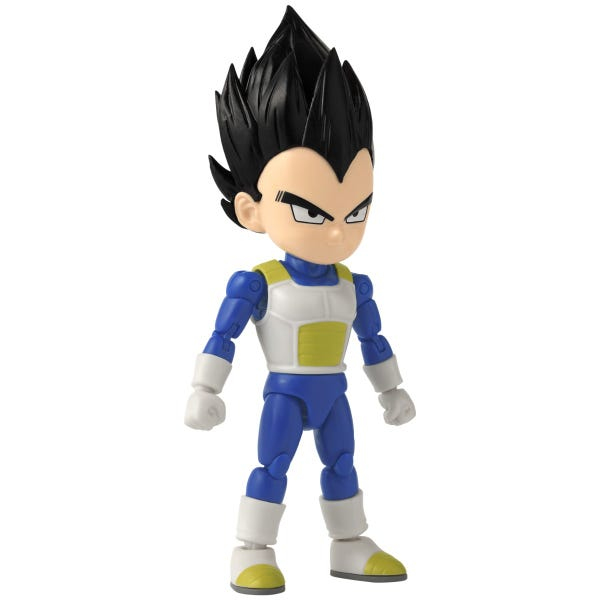 Una figura de acción estilo chibi de Vegeta con su armadura azul y blanca.