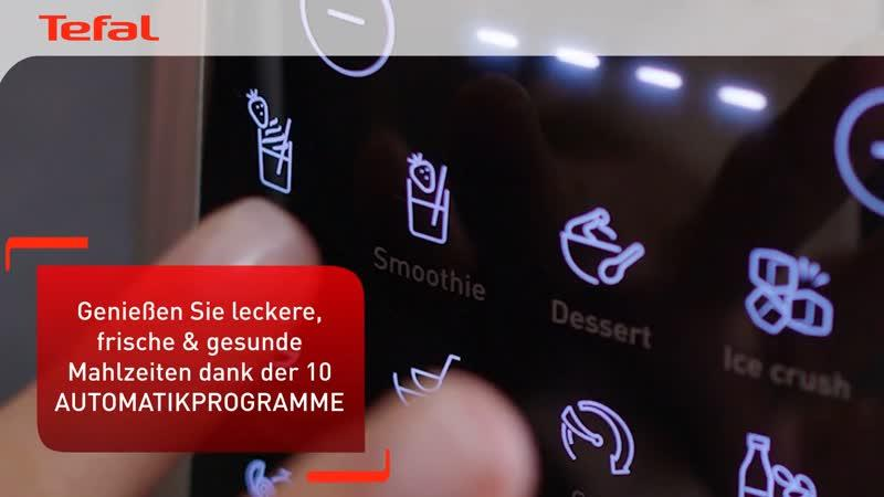 Een vinger raakt een touchscreen aan met pictogrammen voor smoothie, dessert, ijs.