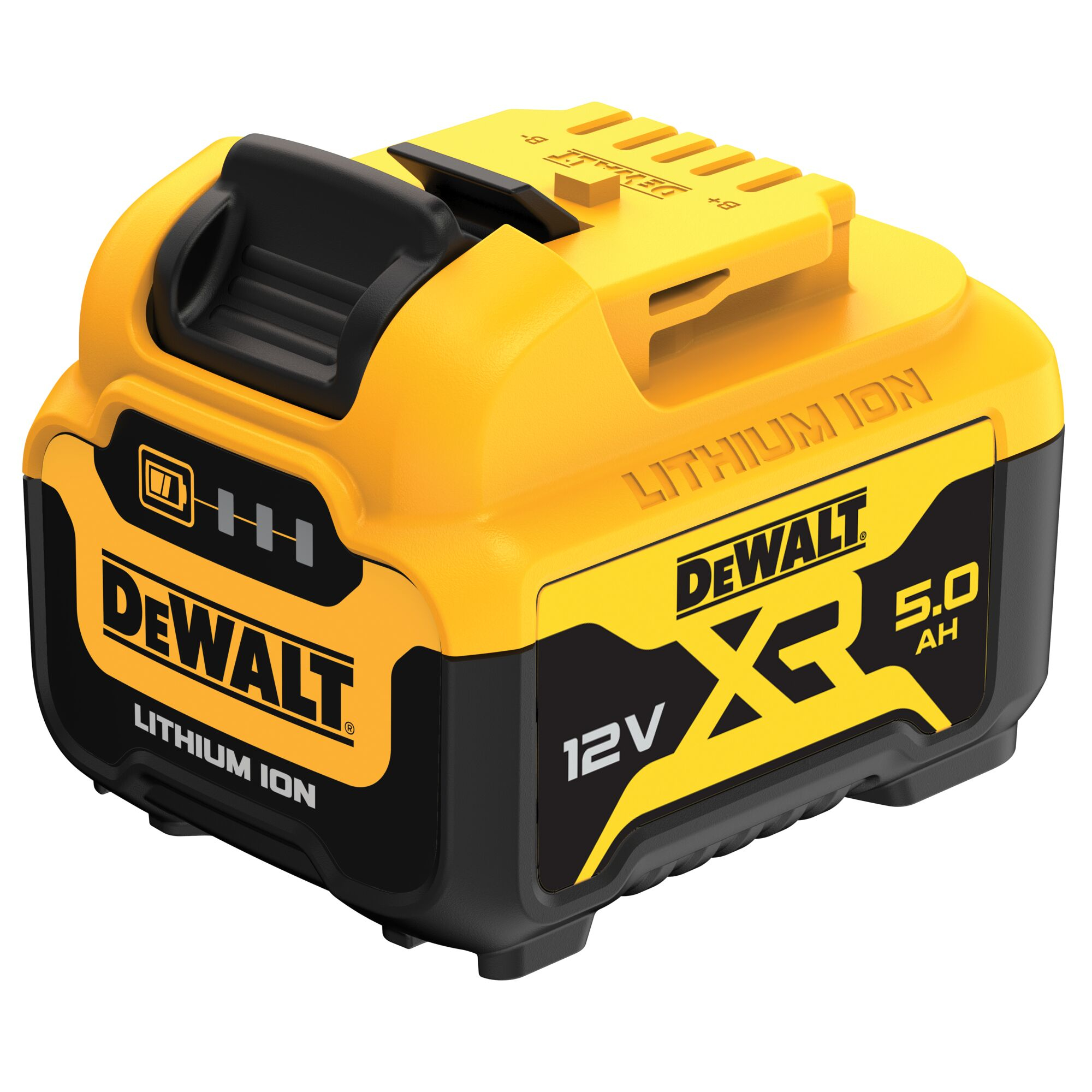 Żółto-czarny akumulator litowo-jonowy DeWalt 12V 5.0 Ah.