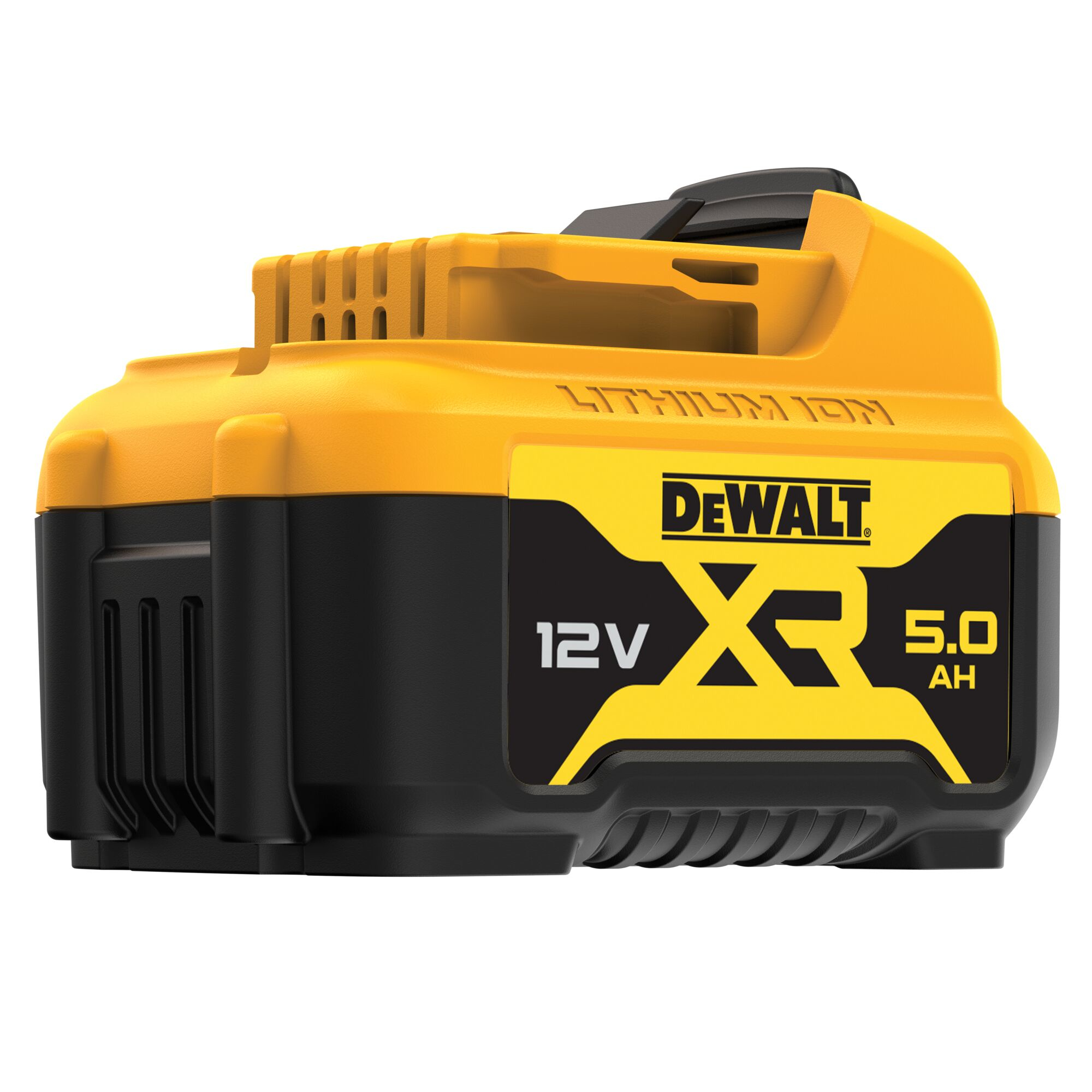 Żółto-czarny akumulator DEWALT 12V 5.0 Ah litowo-jonowy z logo XR.