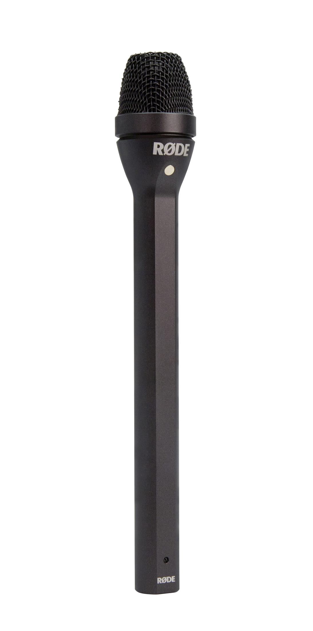 Ein schwarzes RØDE Mikrofon mit Gitterkopf und sechseckigem Griff.