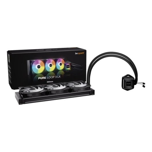 A PC liquid cooler featuring three fans, tubes, and a pump unit.