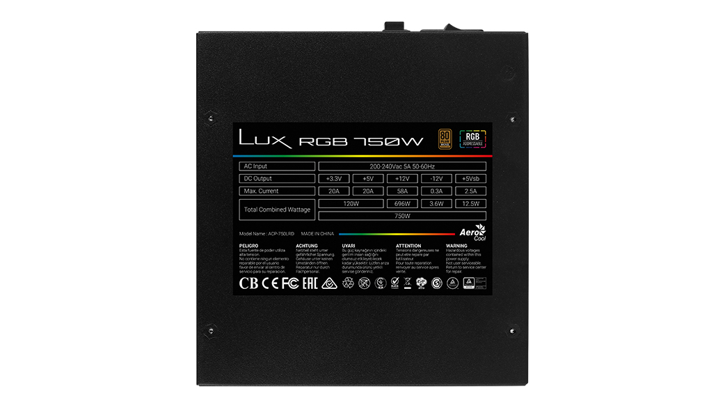 Alimentatore nero con specifiche tecniche e avvertenze.