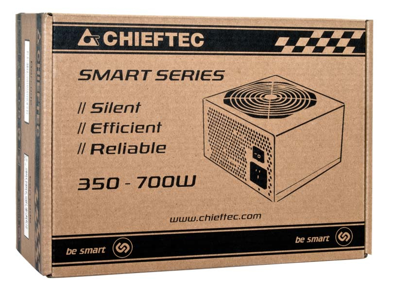 Scatola alimentatore Chieftec Smart Series con illustrazione.