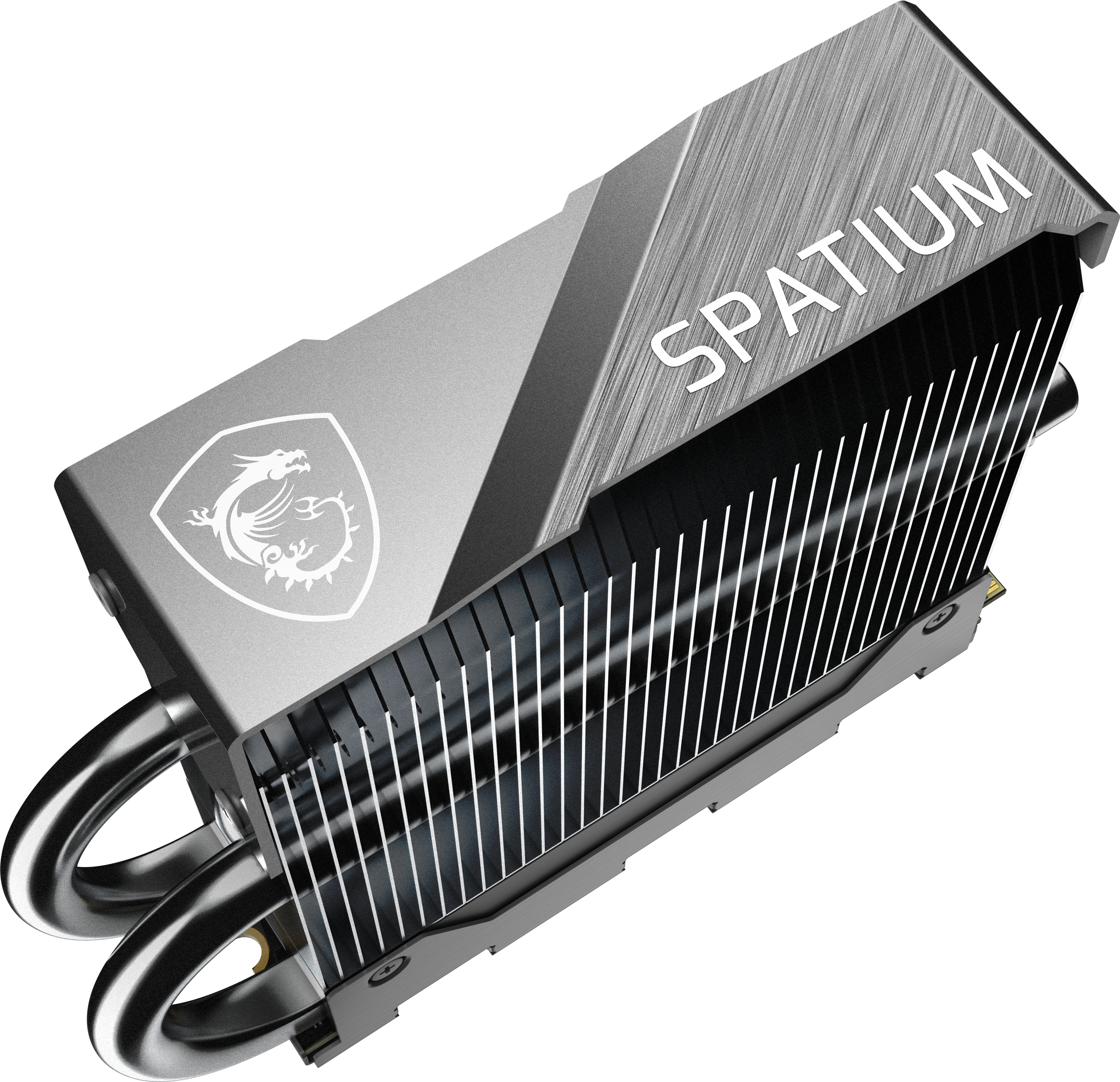 Szara chłodnica CPU z srebrnymi rurkami cieplnymi i logo smoka MSI.