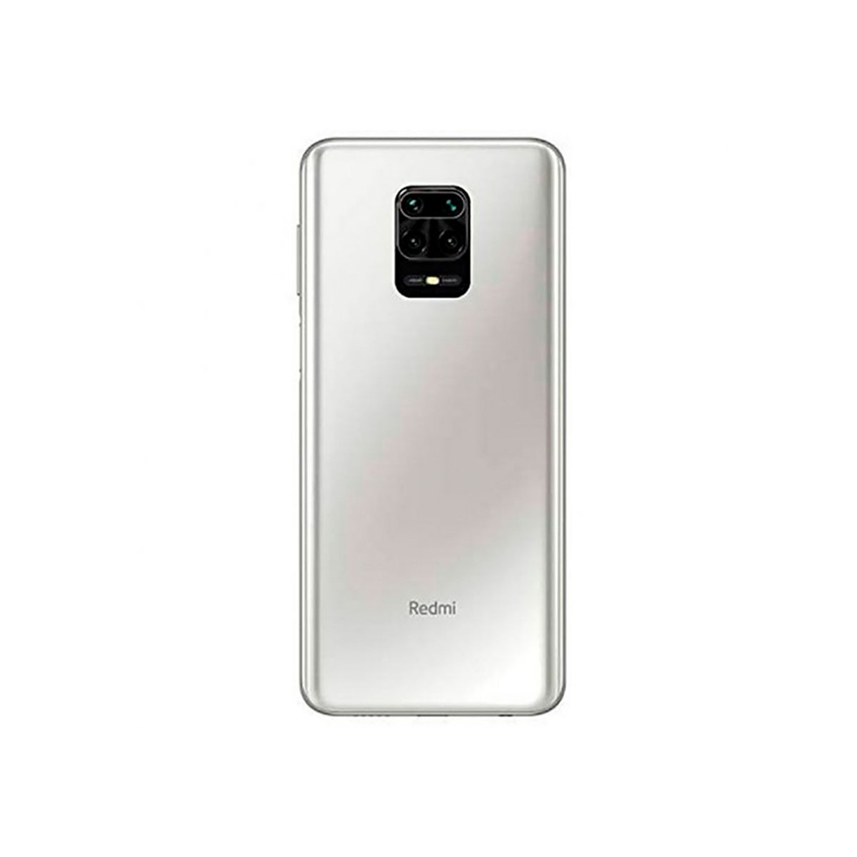 Rückseite eines silbernen Smartphones mit vier Kameras und dem Redmi-Logo.