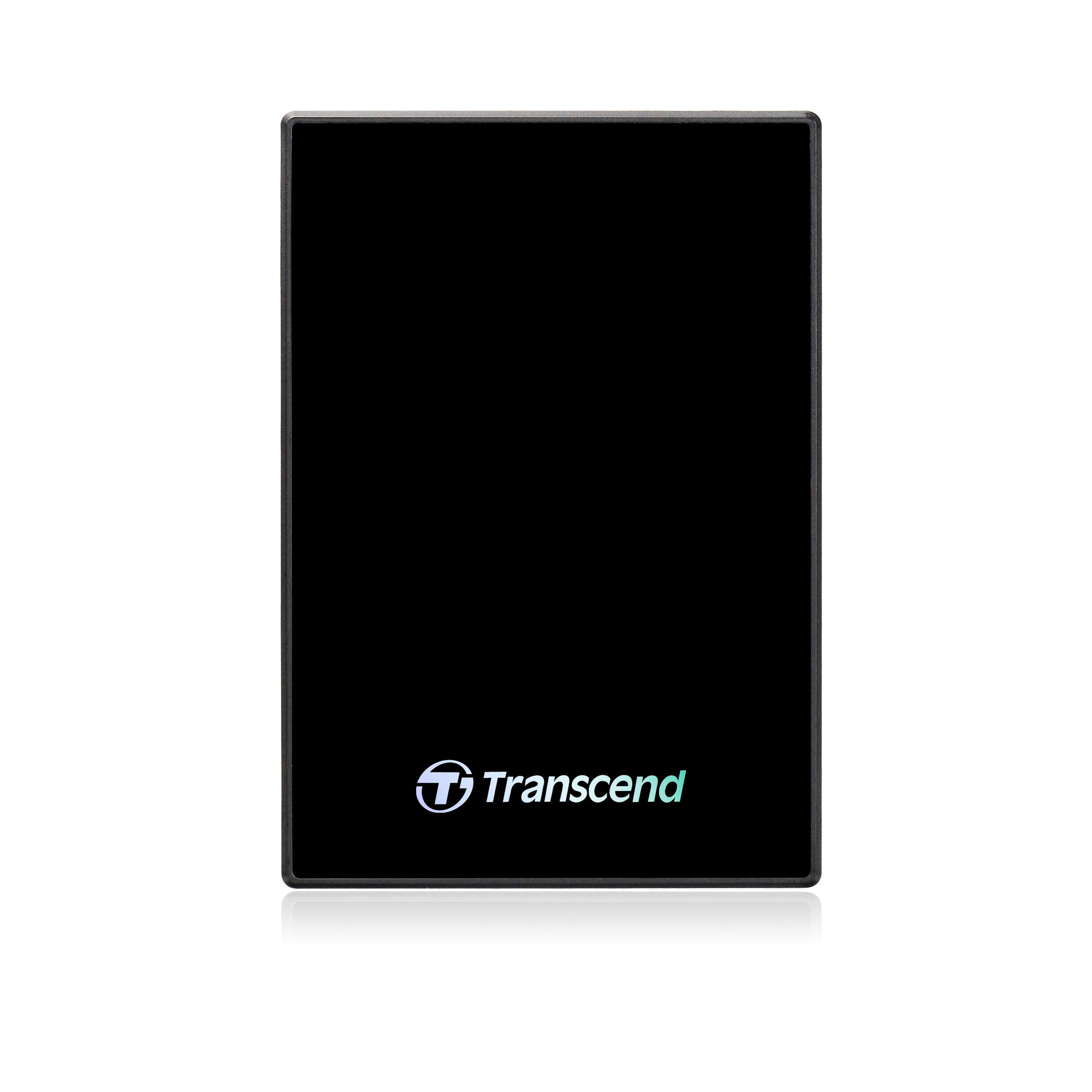 Carcasa SSD negra con marco plateado y logo Transcend.
