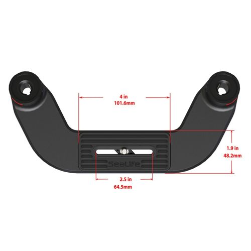 Schwarzer Kamerahalter mit Maßen 4x1,9x2,5 Zoll.