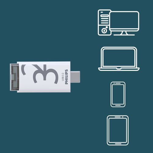 Biały pendrive z napisem "3" i logo Philips obok.
