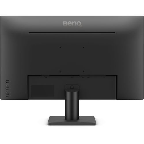 Tył czarnego monitora BenQ ze stojakiem i portami.