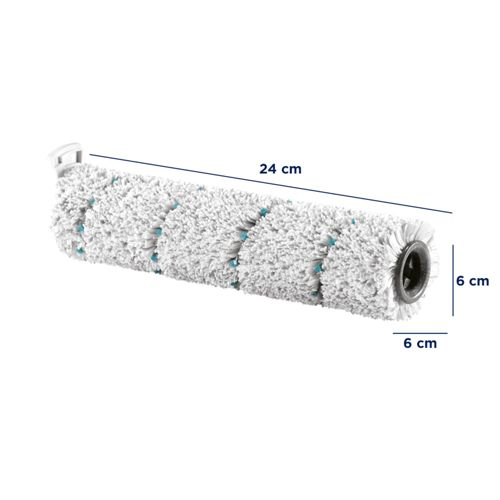 Ein 24 cm langer Bürstenkopf mit blauen Akzenten und weißen Borsten.