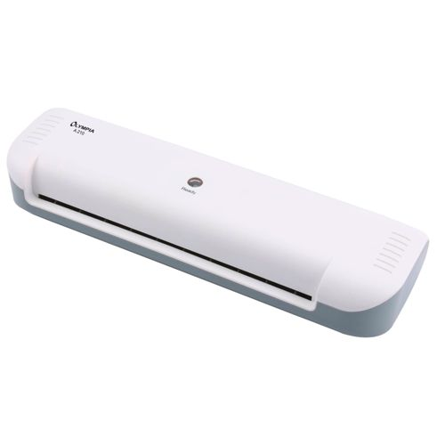 Ein weißer Olympia A210 Laminator mit grauen Akzenten und einer Bereitschaftsanzeige.
