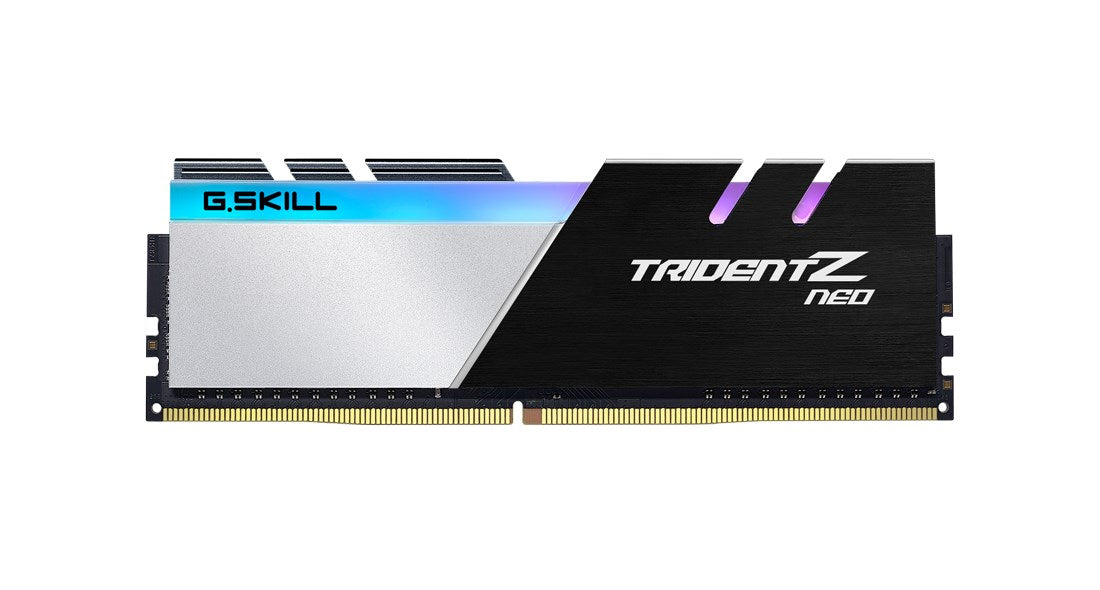 G.SKILL Trident Z Neo RAM met zilveren koellichaam en RGB-verlichting.
