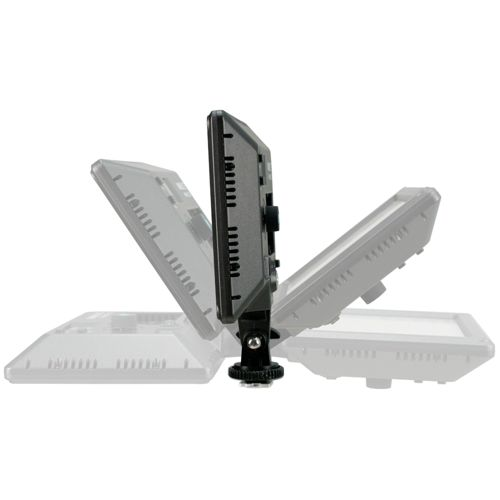 Ein graues, rechteckiges Lichtgerät mit einem schwarzen Adapter, das zwischen zwei ausgegrauten Lichtern steht.