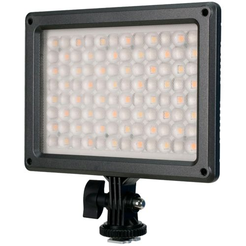 Ein rechteckiges LED-Lichtpanel mit schwarzem Rahmen und Halterung, mit Reihen kleiner, beleuchteter LEDs.