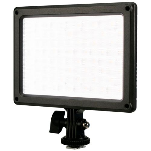 Ein kleines LED-Licht mit dunklem Rahmen und Halterung.